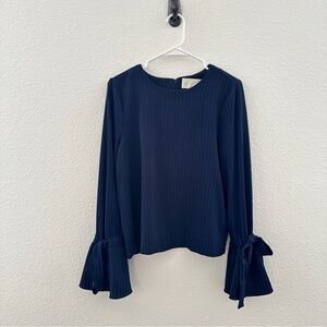 J.O.A. Blue Bell Pinstripe Sleeve Ruffled Blouse Maximalist Boho‎ Small